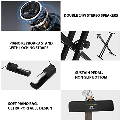 MUSTAR MDP-1200 Digital Piano 88 Key Weighted Hammer Action Keyboard with Stand, Pedal, Case, Black H320