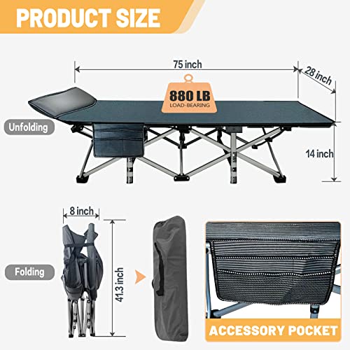 DoCred Folding Camping Cot with Mattress, 2 Pack, Heavy Duty for Adults, Portable with Carry Bag C814529
