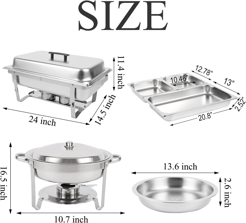 Restlrious Chafing Dish Buffet Set Stainless Steel 5QT Round & 8QT Rectangle Foldable Chafer, 5 Pk P620522