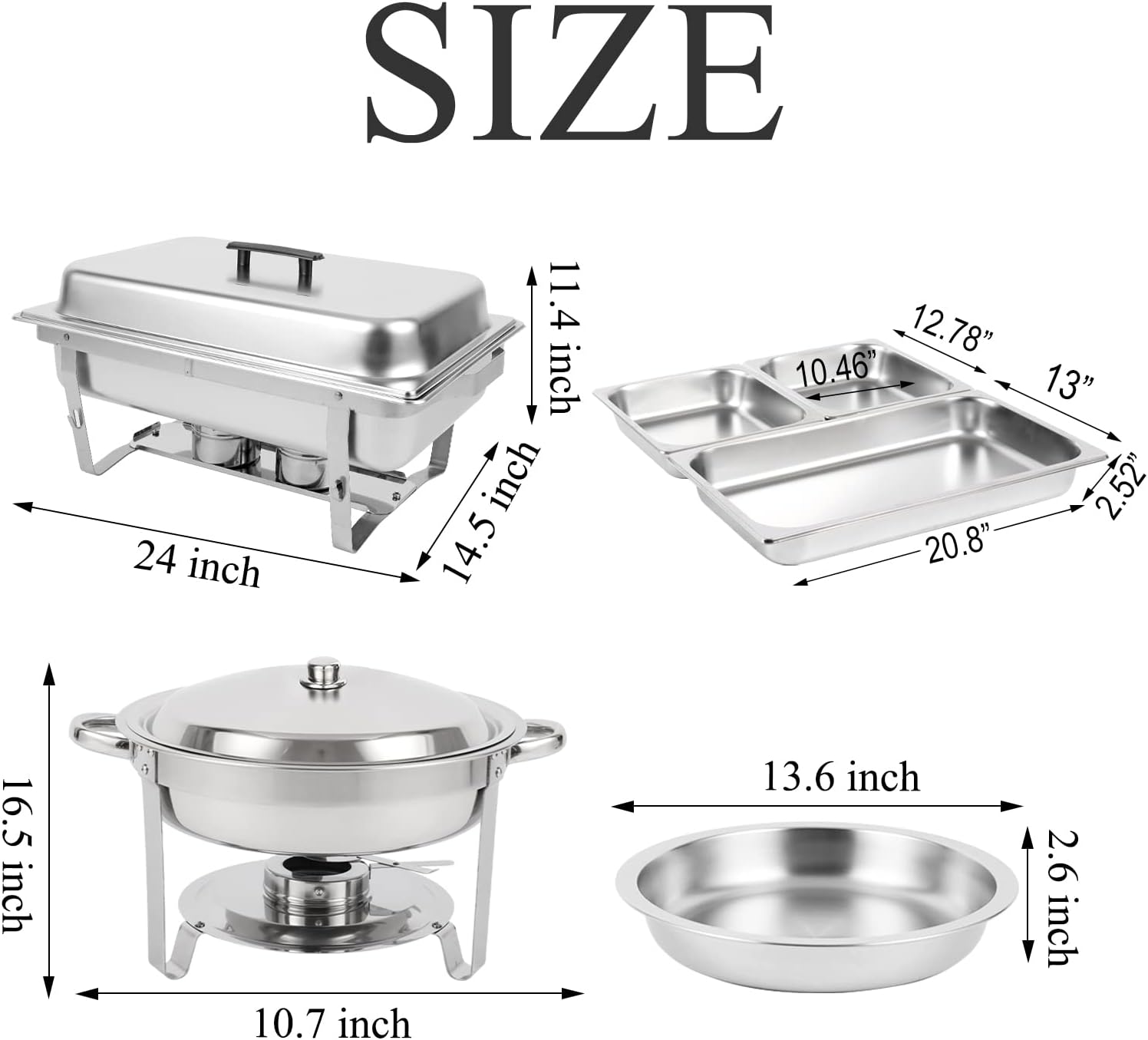 Restlrious Chafing Dish Buffet Set Stainless Steel 5QT Round & 8QT Rectangle Foldable Chafer, 5 Pk P620522