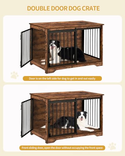 Dog Crate Furniture with Barn Door for Small Medium Dogs, Rustic Brown P911