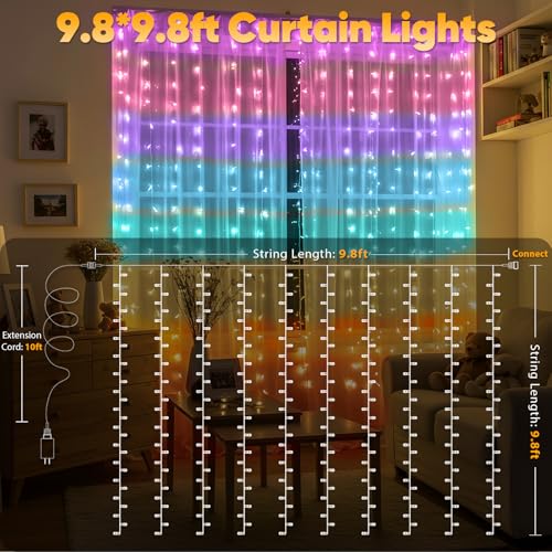 suddus Curtain Lights 300 LED Warm White for Bedroom, Outdoor & Christmas Decor K310