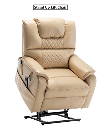 JULYFOX Lift Chair Lay Flat 400lbs Electric Recliner with Massage and Heat, PU Leather, Yellow B71450
