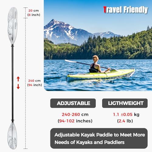 Kayak Paddles with Alloy Shaft and PP Blade, Adjustable 230-250 cm E1062