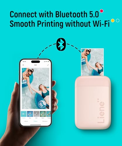 Liene 2x3" Photo Printer, Portable Instant Color Printer with 50 Zink Paper, Bluetooth, White Y825419