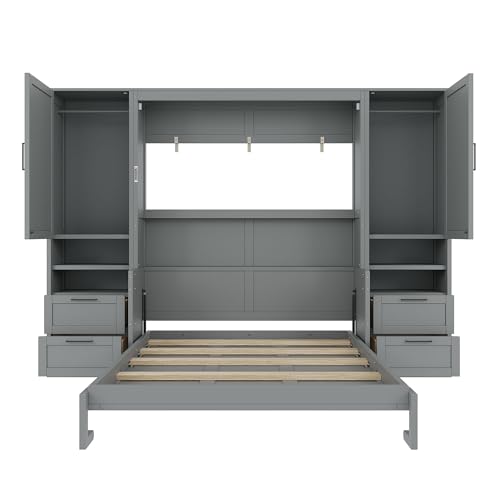 Ball & Cast Murphy Bed Queen Size Wall Chest with Charging Station and Storage Drawer, Gray J8503
