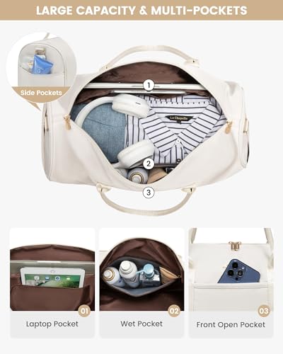 LOVEVOOK Travel Bag Weekender Duffle with Shoe Compartment, 3 Pcs Set J333510
