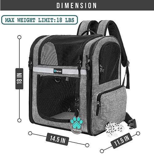 PetAmi Dog Backpack Carrier for Small Large Cat, Pet, Puppies, Ventilated Pet Hiking Backpack Travel Bag, Airline Approved Cat Backpack Carrier, Safety Back Support, Camping Biking, Max 18 lbs, Black W933