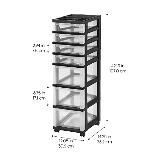 IRIS USA Plastic 10-Drawer Rolling Storage Cart with Wheels, Black/Clear T4065