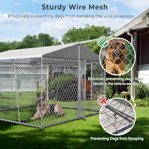 10×10×7FT Outdoor Dog Kennel with Roof, Heavy Duty Chain Link Enclosure H51831