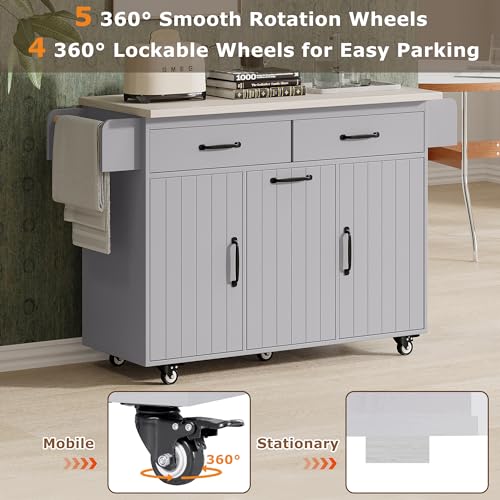 Kitchen Island Cart with Trash Can Storage and Drop Leaf B558974