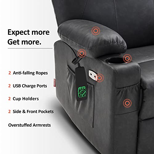 MCombo Dual Motor Power Lift Recliner Chair for Elderly with Heat and Massage, Faux Leather, Black R7957