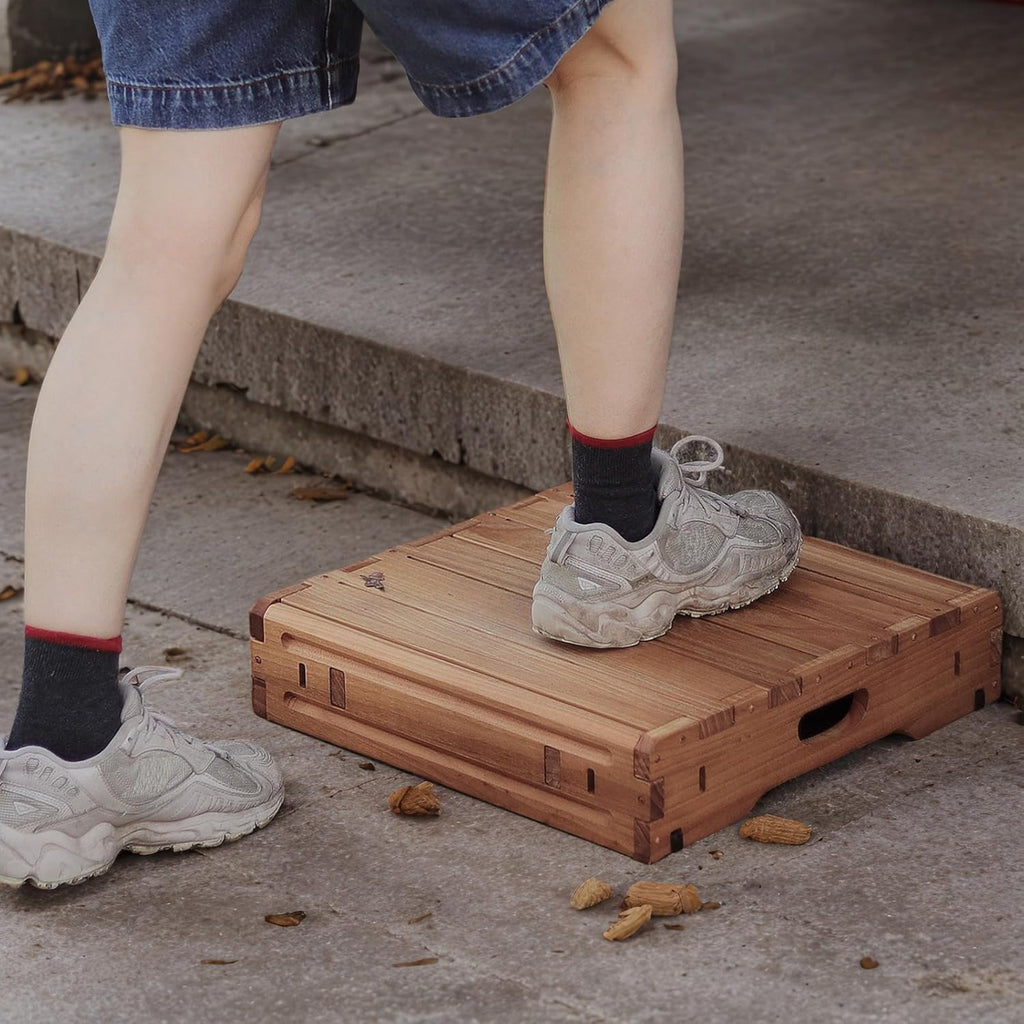 Wooden Platform 3.7" Height.One Step Stool for Adults&Senior. Carbonization Porch Step,Stair Assist Indoor&Outdoor, Heavy Duty Bedside Foot Stepper,Mobility Stepping.for Handicap,Elderly,Kids