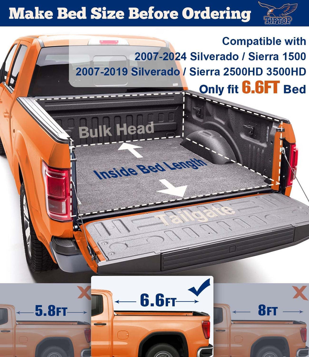 TIPTOP Tri-Fold Hard Tonneau Cover for Silverado/Sierra 1500 & HD 6.6ft Bed F7062