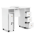 Artist hand Manicure Table, Nail Table, Nail Beauty Manicure Desk, Wrist Cushion, Lockable Wheels, Storage Drawers, Electric Downdraft Vent, White