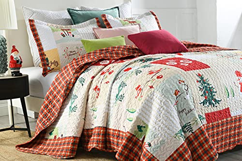 MarCielo Christmas Quilt Set Bedspread, White, Queen N87341