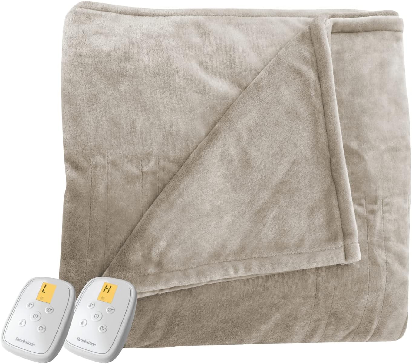 Brookstone Twin Size Ultra Soft Velvet Electric Heated Throw Blanket with Remote, Grey Pumice K5159