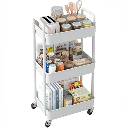 Sywhitta 3-Tier Plastic Rolling Utility Cart with Handle, Black F220270