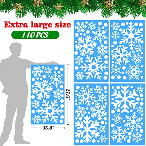 110 PCS Extra Large Snowflake Christmas Window Clings Decals for Glass W71694