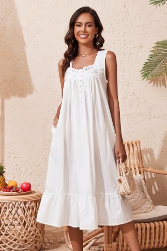 AVIIER Women's Sleeveless Cotton Nightgown with Pockets K877875
