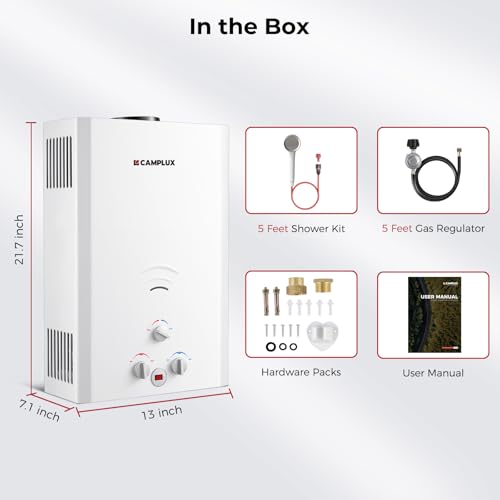 CAMPLUX 2.64 GPM Propane Portable Gas Water Heater, 68,000 BTU, White Y83276