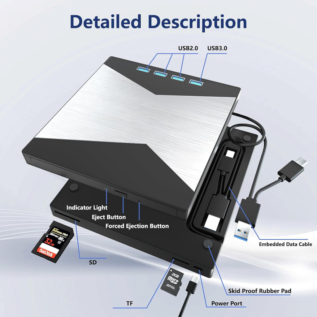 External Blu Ray Drive 4K Portable USB 3.0 Type-C Burner for Laptop X793431