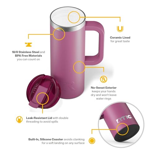 RTIC 20oz Road Trip Travel Mug with Lid and Handle, Insulated Stainless Steel P393441