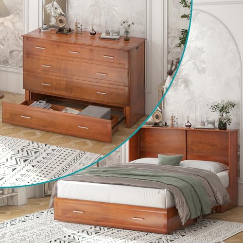 BALUS Murphy Cabinet Bed Queen with Charging Station, Tri-fold Memory Mattress, Storage Drawers, White Y6917