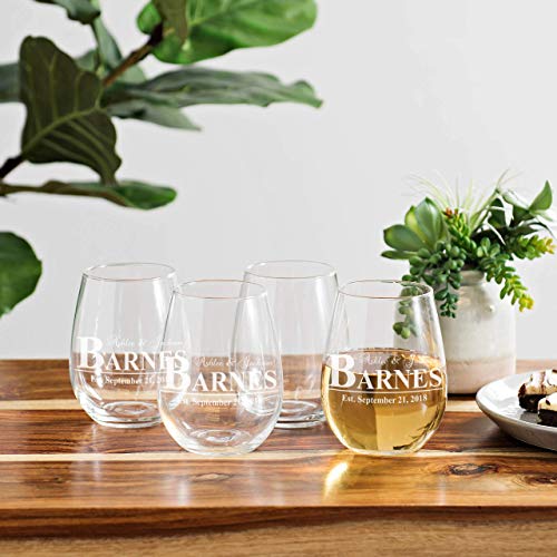 Personalized Stemless Wine Glasses 21oz Laser Engraved Custom Couples Gift X58658