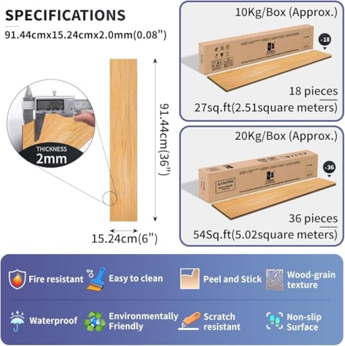 Self Adhesive Vinyl Flooring Planks Wood Effect Waterproof Grey 36pcs U963416