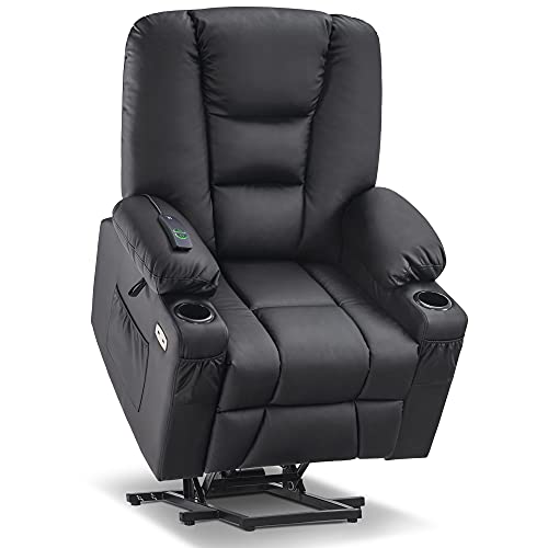 MCombo Small Power Lift Recliner Chair with Massage and Heat, Faux Leather, Dark Brown E441