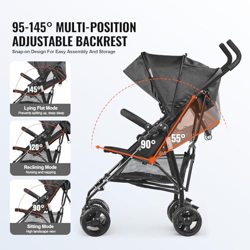 VEVOR Lightweight Compact Fold Stroller for Travel, Light Gray/Black U711138
