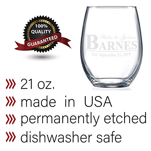 Personalized Stemless Wine Glasses 21oz Laser Engraved Custom Couples Gift X58658