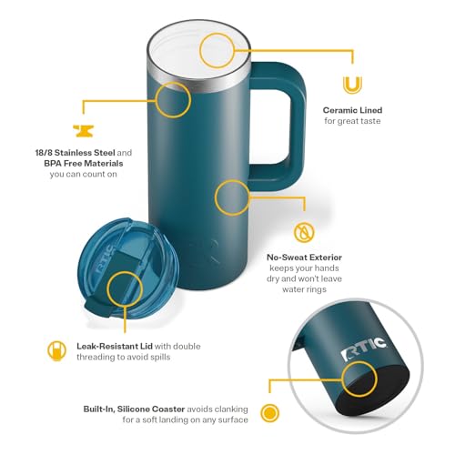 RTIC 20oz Road Trip Travel Mug with Lid and Handle, Insulated Stainless Steel P393441