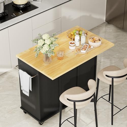 Shintenchi Kitchen Island with Drop Leaf, Rolling Cart with Storage, White T972