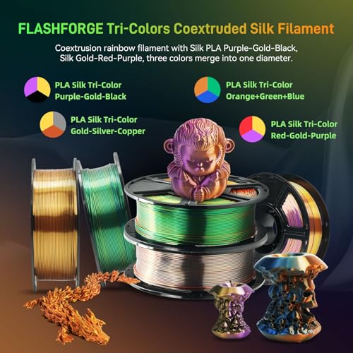 FLASHFORGE Silk PLA 3D Printer Filament 1.75mm 1KG, Multicolored Gradient V83097