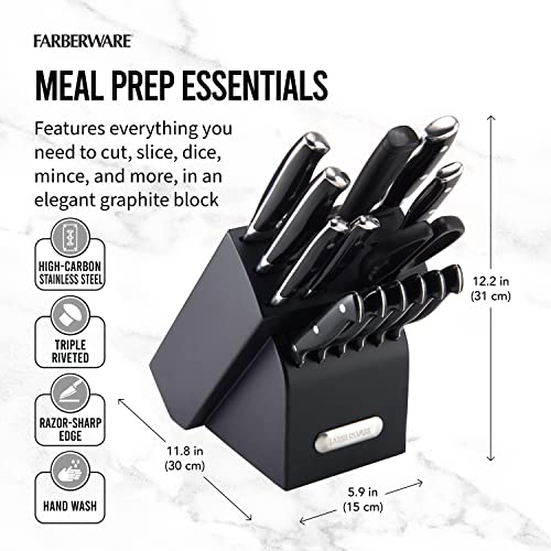 Farberware 15-Piece Forged Knife Block Set, High Carbon Stainless Steel, Wood Block J852607