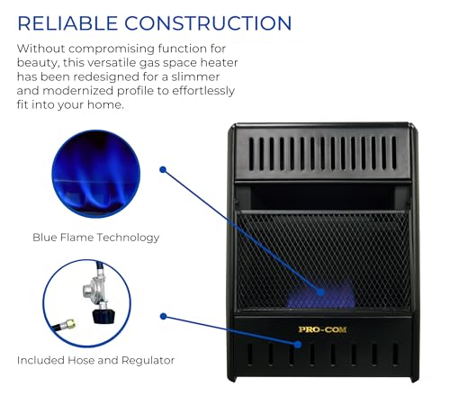 ProCom ML100TBAHR Ventless Propane Gas Blue Flame Space Heater with Thermostat, 10000 BTU, Wall Mount, Black J474983