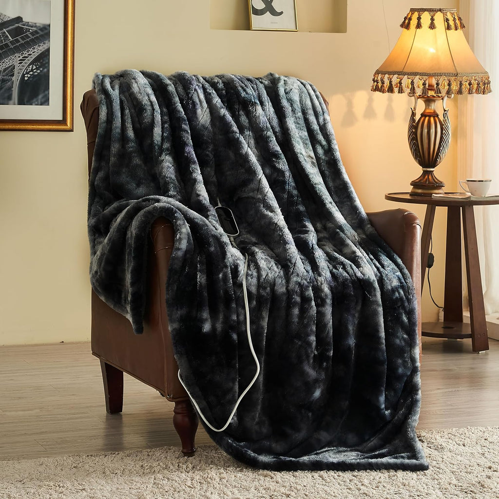 Heavyweight Heated Blanket, Electric Throw with 10 Levels, Fast Heating, Sherpa Faux Fur, Machine Washable, 50x62in, Black