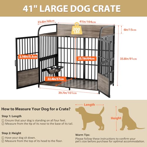86 in Double Dog Crate Furniture with Divider, Heavy Duty Wooden Kennel for Large Dogs, Brown P52672