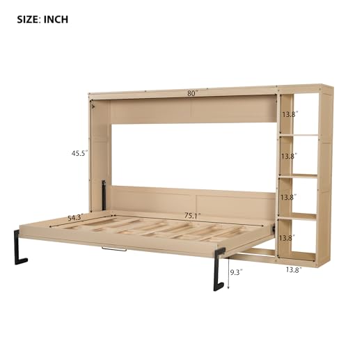 Murphy Cabinet Bed Frame with Charging Station, Full-Size Foldable Wall Bed Z526