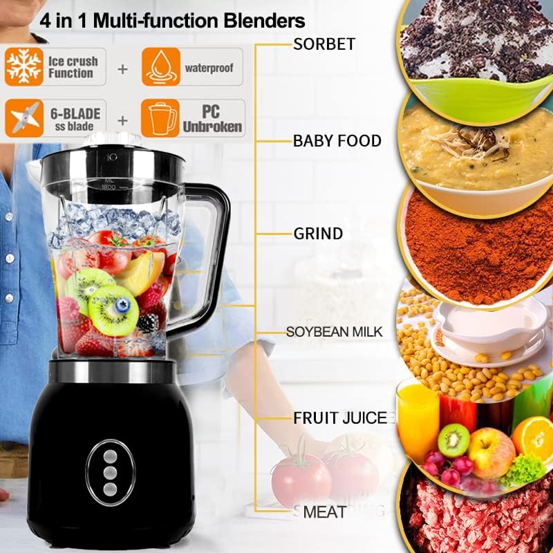 4 in 1 Food Processor Blender Combo for Kitchen, 61oz, 600W E604