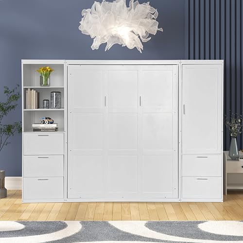 Queen Size Murphy Bed with Desk & Charging Station, White K505073