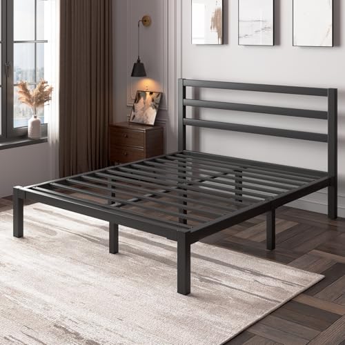 Full Size Heavy Duty Metal Platform Bed Frame with Under Bed Storage, Black R9813