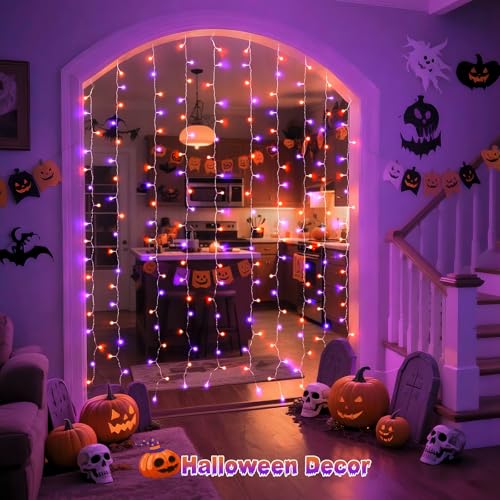 JMEXSUSS 200 LED Christmas Curtain Lights, Warm White, Battery & USB Powered W573