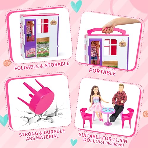 Portable Foldable Dollhouse with 60+ Pcs & 2 Dolls, Play House Toy for Girls Z270078