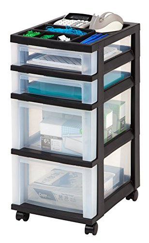IRIS USA Plastic 10-Drawer Rolling Storage Cart with Wheels, Black/Clear T4065