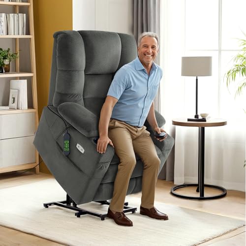 MCombo Large Triple Motor Power Lift Recliner Chair with Massage and Dual Heating, Grey D316
