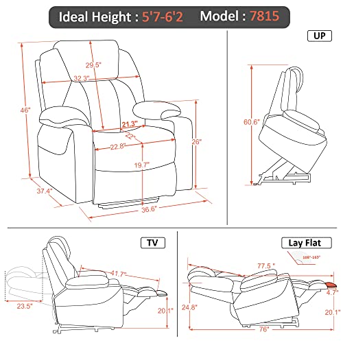MCombo Dual Motor Power Lift Recliner Chair for Elderly with Heat and Massage, Faux Leather, Black R7957