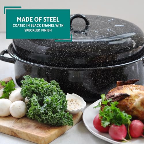 Mirro 15" Black Covered Oval Roaster with Lid Y9478